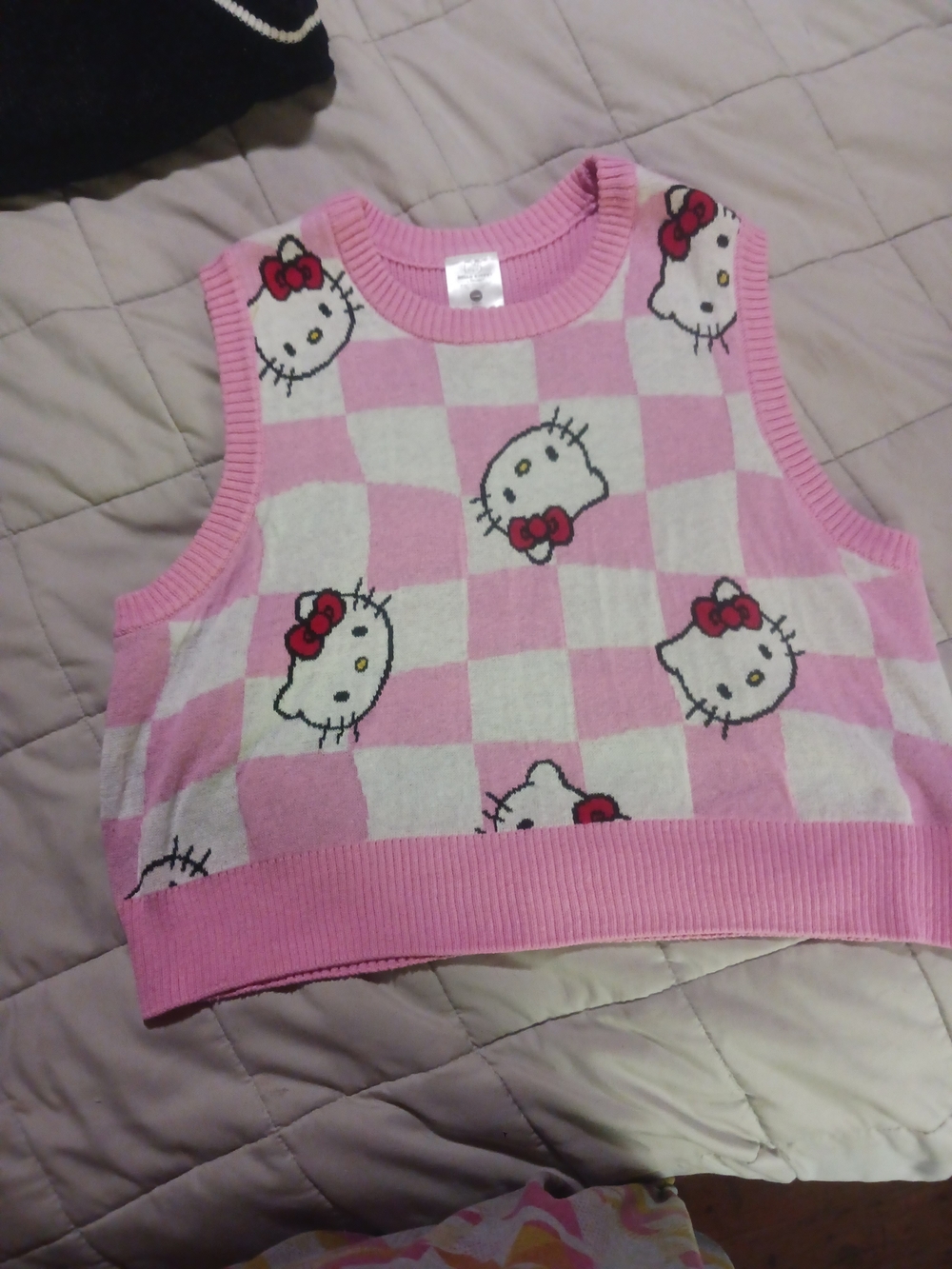 Hello Kitty Pink and White Checker Knit Vest